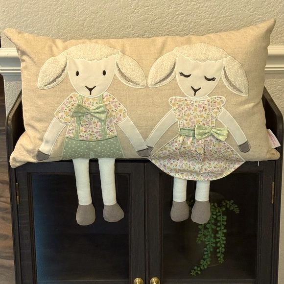 Isaac Mizrahi Lamb Couple Dangle Feet Decorative Sheep Baby Shower Pillow 23X14 - Picture 1 of 14